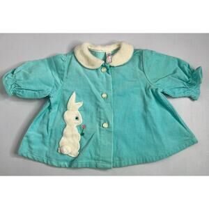 Vintage Blue Rabbit Dress Wonderalls Collared Button Up Size 16-20lbs